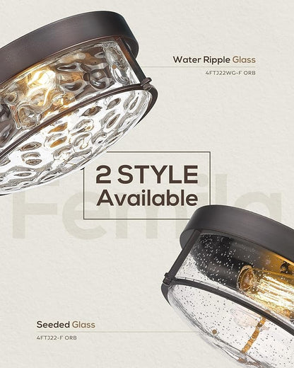 FEMILA 12" Flush Mount Ceiling Light, Modern Close to Ceiling Light Fixtures with Water Ripple Glass, E26 Base, 4FTJ22WG-F ORB
