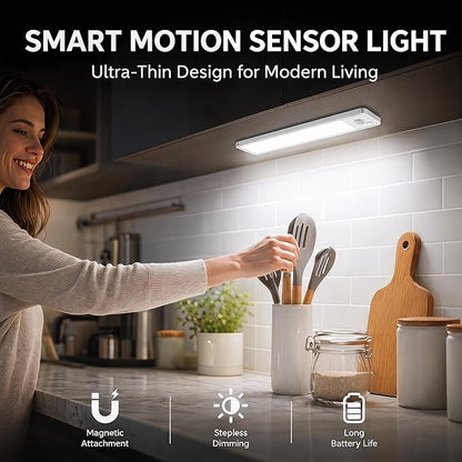 Under Cabinet Motion Sensor Lighting: Dimmable Rechargeable Lights Indoor - Battery Operated Lights - Undercabinet Wireless Closet Light Magnetic Led Light for Kitchen Home Bathroom Counter 3 Pack