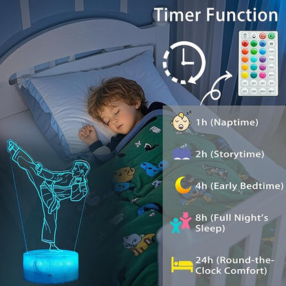 Karate Night Light, Karate Gifts, Taekwondo 3D Illusion Lamp with 16 Colors Changing, Timer, 4 Flash Modes and Dimmable, Kids Boys Girls Room Decoration, Holiday Xmas Gifts