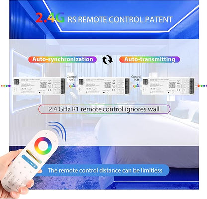 WB5 RF WiFi Bluetooth LED Strip Controller RGB CCT RGBW 5in1 Dimmable Compatible with Smart Life APP/Alexa Echo/Google Assistant Home/Siri, DC12-24V Lights Controller