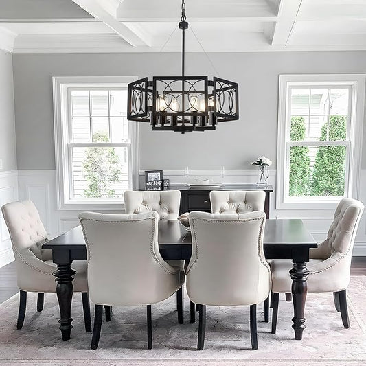 22.83'' Black Farmhouse Chandelier for Dining Room, Large Modern Industrial Geometric Pendant Lighting Fixture Adjustable Hanging Lights for Kitchen Island Foyer Hallway