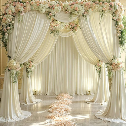 4 Panels Backdrop Curtains for Wedding Party Wrinkle Free Beige Backdrops Curtain Drapes Fabric Decorations Photo Back Drop Cloth for Baby Shower Photography Stage Reception 20ft(W) x 12ft(H)