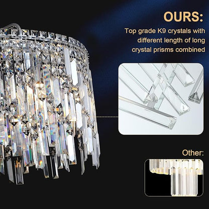 A AXILIXI Large Crystal Chandelier 30'' Chrome Modern Chandelier for Dining Room 10 Light Drum Chandelier Luxury K9 Raindrop Crystal Ceiling Pendant Fixtures for Living Room Bedroom Staircase Foyer