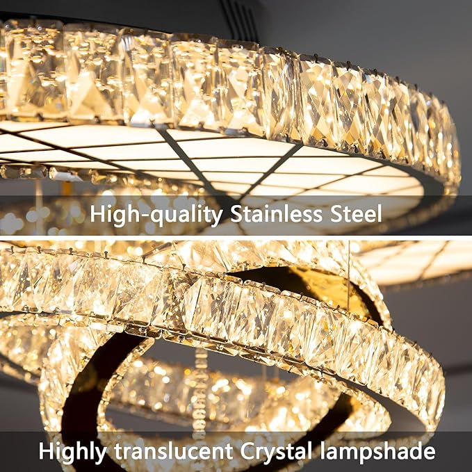 HAIXIANG Crystal Glam Chandelier LED Ceiling Light Living Room Lighting Fixtures Remote Dimmable Ceiling Chandeliers 32 Inches Light Black Lamp