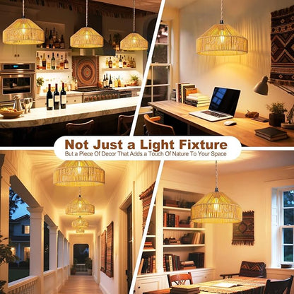 Maliralt Hanging Lamps Rattan Pendant Light Hanging Lights 16.4ft Plug in Cord Pendant Light Fixture Plug Into Wall Outlet Pendant Lighting with On Off Switch for Bedroom Living (Mongolian Yurt)