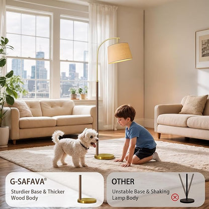 G-SAFAVA 63" Wood Floor Lamps for Living Room with Foot Switch Arc Tall Standing Lamp for Bedroom Mid Century Modern Corner Gold Floor Lamps for Office Nursery Industrial Reading Lamp, Chestnut