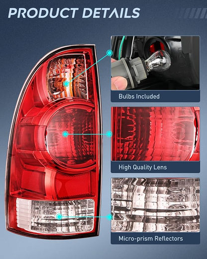 Nilight Taillight Assembly Compatible with Toyota Tacoma 2005 2006 2007 2008 2009 2010 2011 2012 2013 2014 2015 Rear Tail Light Lamp Replacement OE Style Driver Side