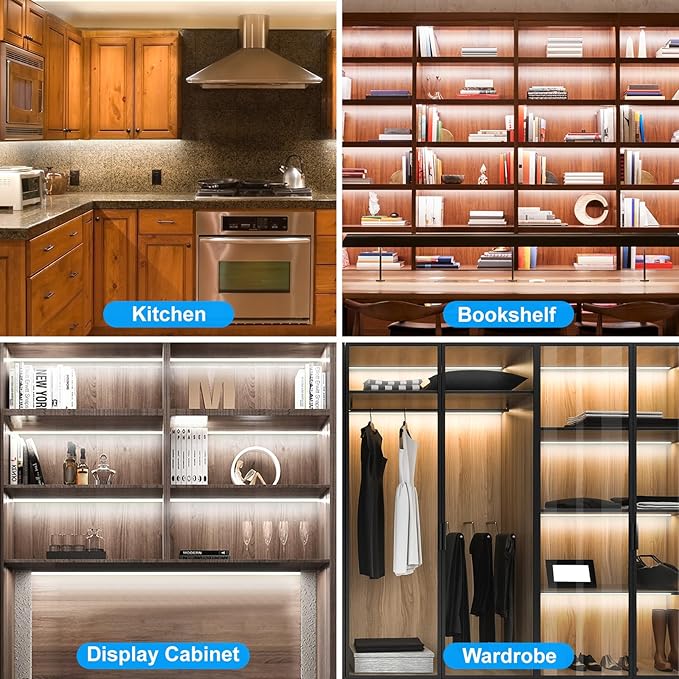 JUSJUBR LED Lights for Shelves, 6 PCS 20 Inch Dimmable Flexible COB LED Strip Lights for Cabinet, Display Case, Bookshelf, Kitchen, Wardrobe and Closet, Under Cabinet Lighting Cold White 6000K