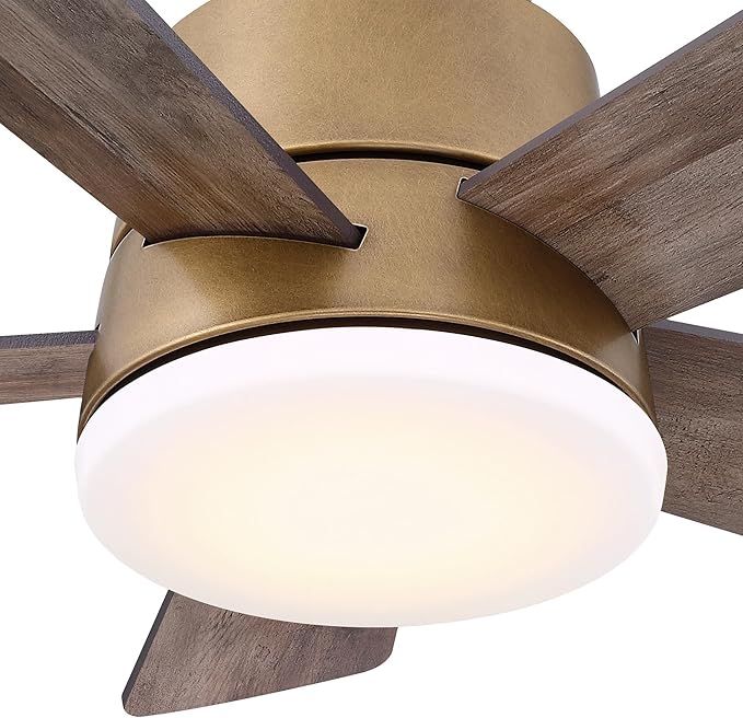 24" Mini Flush Mount Ceiling Fan with Light and Remote, 5-Blade Small Ceiling Fan for Bedroom Kitchen Office, Reversible AC Motor, Hugger Low Profile Fan with 3000K LED Light，Gunmetal Brown