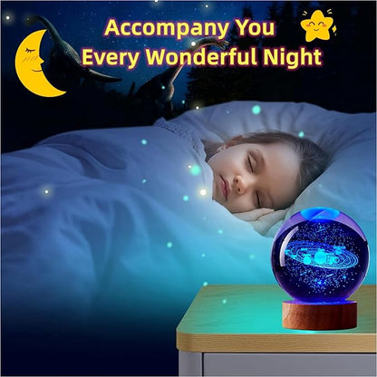 3.15 inch Solar System Crystal Ball lamp,3D K9 Crystal Ball Night Light with Wooden Base,16 Colors Change with Remote Control,Galaxy Light,Birthday Gift for Friends (Solar System)