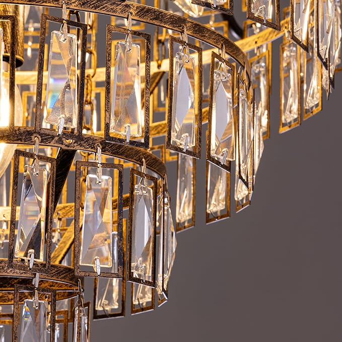 Wellmet French Empire Crystal Chandelier, 13-Light Bronze Luxury Crystal Chandelier, Traditional Court Chandelier For Living Room, Dining Room, Bedroom, Drawing Room, Foyer, Hallway, Restaurant, 33''W