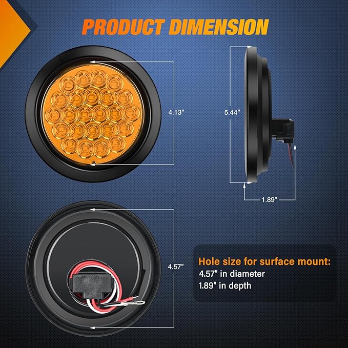 Nilight 4Inch Round Trailer Tail Light 2PCS 24LED Amber Turn Signals Lights w/Flush Mount Grommets Plugs IP67 Waterproof for 12V Truck Bus RV Camper ATV UTV