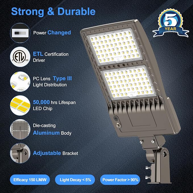 KUKUPPO 6Pack 480V 400W LED Parking Lot Light Power Adjustable, LED Shoebox Flood Pole Light Outdoor Parking Lighting with Slip Fit 60,000LM 5000K IP65 Waterproof 277-480V ETL Listed