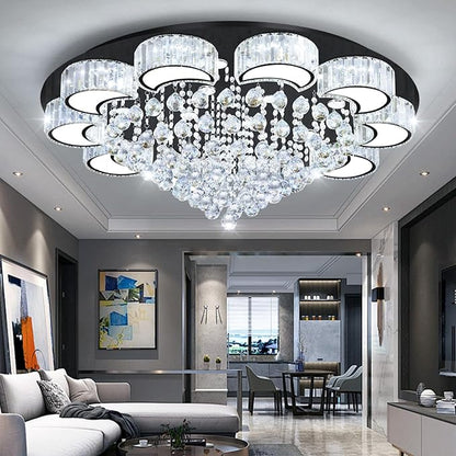 40" Black Modern Crystal Chandeliers for Dining Room LED Dimmable Light Fixtures Flush Mount Light Living Room Bedrooms