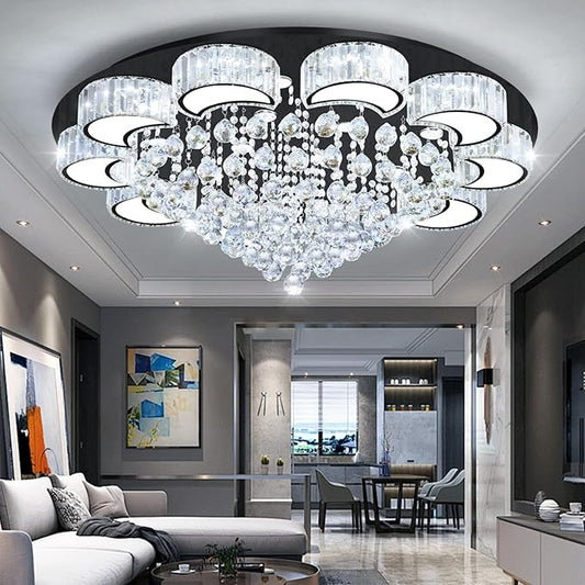 40" Black Modern Crystal Chandeliers for Dining Room LED Dimmable Light Fixtures Flush Mount Light Living Room Bedrooms