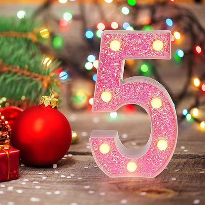 Foaky Pink Light up Letters，Pink Party Decorations,Girls Room Decor,Glitter Marquee Numbers,Alphabet Letter Sign for Night Light Birthday Party Girls Gifts, Home Bar Decoration (5)