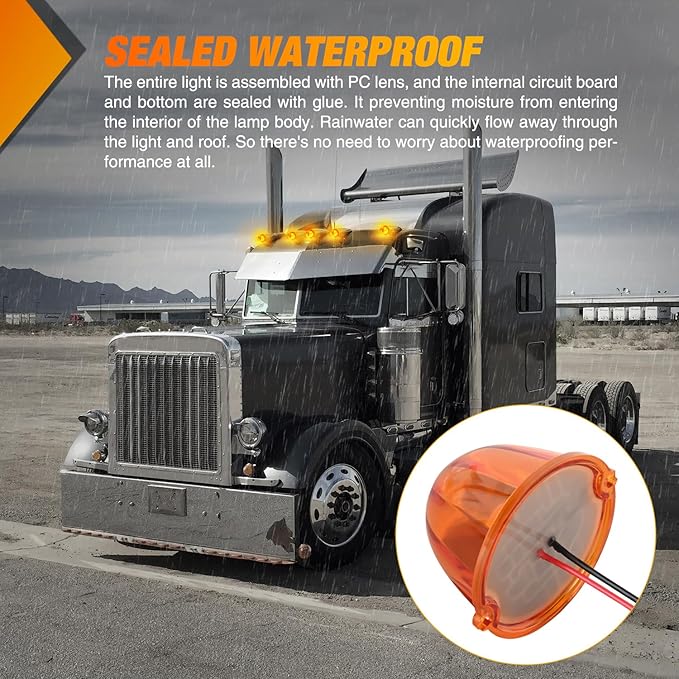 Nilight Cab Roof Marker Light 5 PCS 18 LED Amber Torpedo Top Clearance Indicator Lights Waterproof Surface Mount for Heavy Duty Trucks Trailer Camper RV Tractor