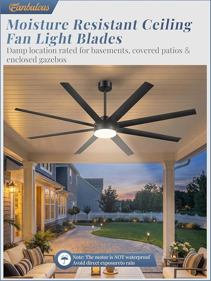 Fanbulous 72 Inch Large Ceiling Fans with Lights, Black Ceiling Fan with Remote Control, Dimmable, 3CCT, Quiet, Modern Ceiling fan For Living Room, Bedroom, Kitchen, Patio, Outdoor