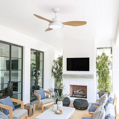Sofucor 48 Inch Ceiling Fan with Lights and Remote Control Flush Mount Modern Outdoor Ceiling Fans with Large Panel Light, 3 CCT Dimmable, Quiet DC Motor &Timer for Bedroom Patio Indoor Natural Wood