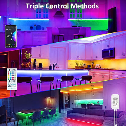 maylit 10 PCS 20In Smart RGB Under Cabinet Lights Kit, Work with Alexa and Google Assistant, App and Remote Control, Music Sync Color Changing, Timer, Dimmable, for Cabinet, Counter, Shelf, Bookcase