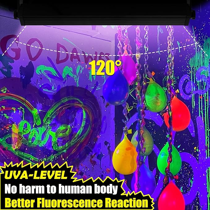4 Pack 45W LED Black Light Bar, Blacklight with 6.6ft Cord+Switch, Light Up 26x26ft, Glow in The Dark for Halloween, Party, Birthday, Body Paint, Fluorescent Poster, Bedroom