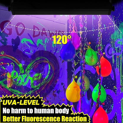 4 Pack 45W LED Black Light Bar, Blacklight with 6.6ft Cord+Switch, Light Up 26x26ft, Glow in The Dark for Halloween, Party, Birthday, Body Paint, Fluorescent Poster, Bedroom
