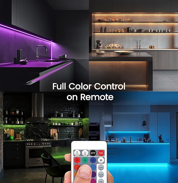 Feit Electric 20ft Color LED Tape Light, COB Technology, Customizable Length, Remote Control, Ultra-Thin 10mm Design, Perfect for Indoor Lighting, Shelves, Cabinets & Staircases, TAPE240/COB/RGB