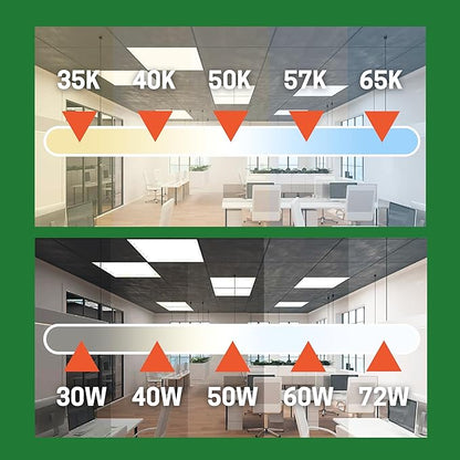E2 LIGHTING 2x4 LED Flat Panel Light, 5 CCT Tunable 35-65K, 5 Wattage Adjustable 30-72W, 0-10V Dimming, 4 Pack |