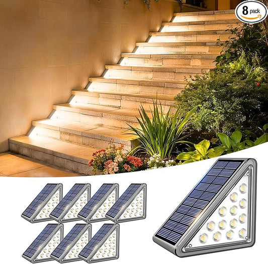 Solar Step Lights Outdoor Waterproof IP65,Warm White Solar Stair Lights, Outdoor Light Decor for Stair, Deck, Step, Porch and Outside Patio, 8 Pack