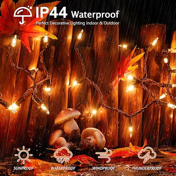 YOUNGAR 13FT 50 Clear Christmas Lights Outdoor, Approved Christmas Tree Lights with Brown Wire, Incandescent Mini Light Plug in for Indoor Outdoor Tree Patio Garden Xmas Decor