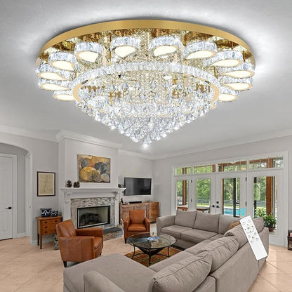 HAIXIANG Extra Large Chandelier for Living Room Crystal Chandeliers High Ceiling Light Fixtures Luxury Modern Dimmbale Lighting Gold Lights for Entryway Foyer