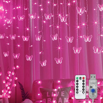 Butterfly Curtain Lights, 13ft 96 LED USB Window Fairy Lights 16 Butterflies 8 Modes Firefly Twinkle Timer String Lights with Remote for Room Bedroom Wall Ceiling Party Wedding Christmas