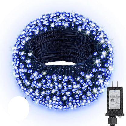 Extra Long 132ft Christmas Decorative Mini Lights, 400 LED Green Wire Fairy Starry String Lights Plug in, Timer & Memory & 8 Modes, for Indoor Outdoor Xmas Tree Wedding Party Decoration,Blue