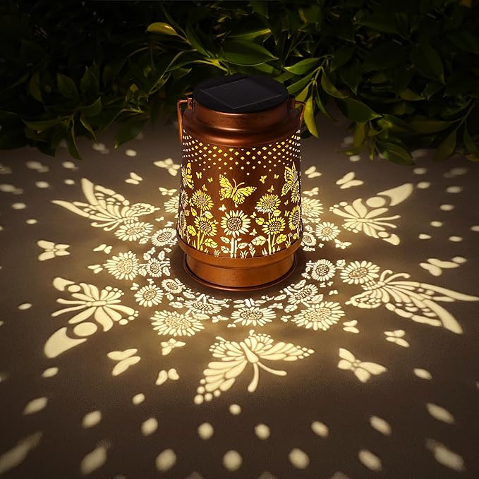 Butterfly Solar Lanterns Outdoor Waterproof,Garden Decor Metal Hanging Decorative Solar Lights,Mothers Day Gifts,Birthday Gifts for Women Mom Grandma,Gardening Gifts for Yard,Patio, Lawn,Tabletop