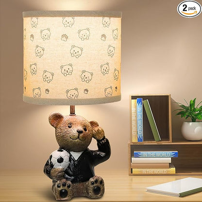 Hamucd Small Bear Table Lamp for Bedroom Nightstand Decor,Animal Nursery Single Bedside Lamp for Kid Study Room,Cute Desk Lamp for Boy Girl Toddler Play Room (Brown)