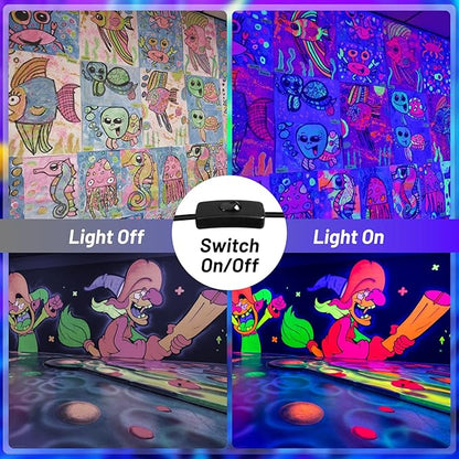 YQNLIFA 120W Waterproof LED Black Lights, 4 Pack Black Light Bar with 10Ft Cable and On/Off Switch, IP66 Indoor/Outdoor Blacklight for Neon Glow Party, Body Paint, Fluorescent Reactive, Back Yard