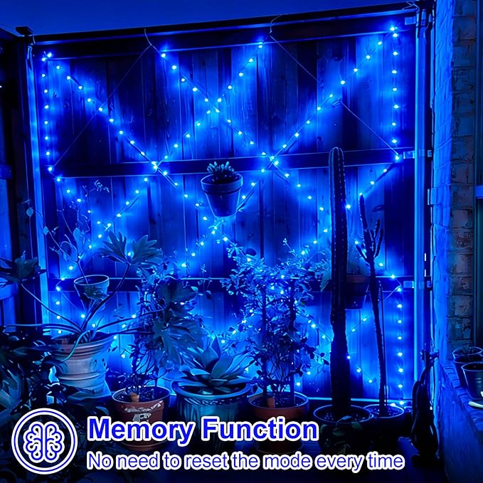 QITONG Solar Fairy Lights Outdoor Waterproof, 2 Pack Each 66ft 200 LED Blue Christmas String Lights, Silver Wire Twinkle Mini Lights with 8 Modes
