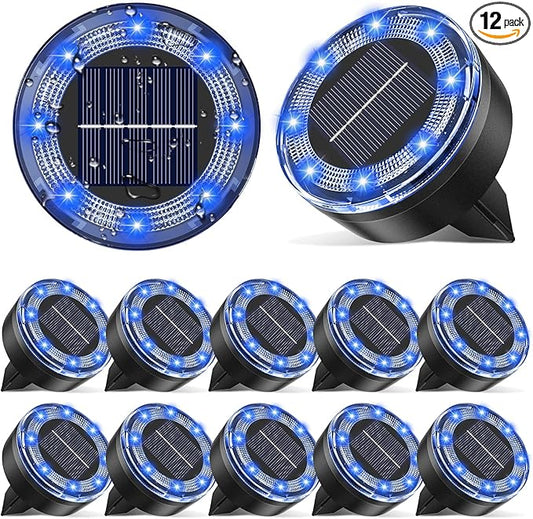 vighep Mini Solar Ground Lights, 12 Pack Solar Lights Outdoor Waterproof, Upgraded LED Flat Landscape Lighting for Outside Pathway Garden Patio Yard Driveway,Blue