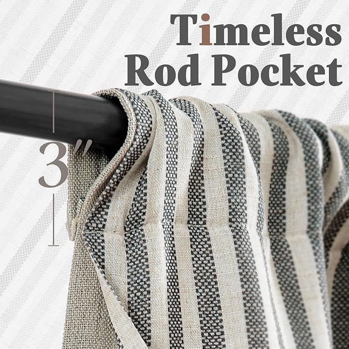 jinchan Double Layer Striped Linen Kitchen Tier Curtain Rustic Cafe for Living Room Bathroom Half Window Curtain Light Filtering Rod Pocket 1 Panel 24 Inch Charcoal Grey