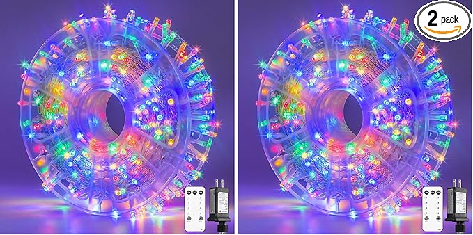 JMEXSUSS 132ft 400 LED Christmas Lights Indoor Outdoor Waterproof, 8 Modes Multicolor Christmas Tree Lights Plug in with Remote, Twinkle String Light for Bedroom Party Tree Christmas Decor (Pack of 2)