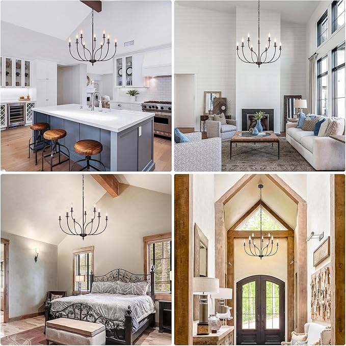 9-Light Farmhouse Chandelier for Dining Room, 2-Tier Oil Rubbed Bronze Chandelier, Rustic Industrial Modern Chandelier for Living Room, Bedroom, Entryway, Kitchen