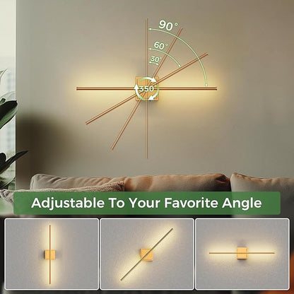 DORESshop Battery Operated Wall Sconces Set of 2, Dimmable Battery Wall Sconce with Remote Control, Brass 350°Rotate Rechargeable Sconces, 28.1 Inch Wireless Wall Lights for Bedroom, Living Room