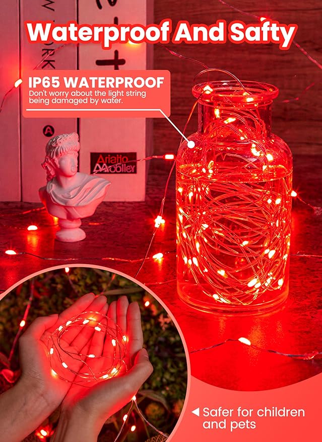 Minetom Fairy Lights with Remote, 66 Feet 200 Led Firefly String Lights Plug in for Bedroom Home Wall Ceiling Christmas Tree Wreath Craft Wedding Party Indoor Outdoor Decoration,Red