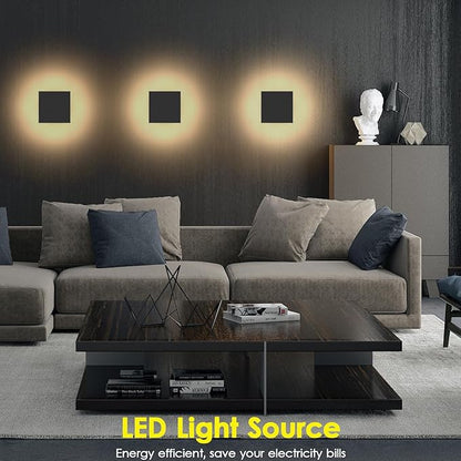 2 Packs LED Wall Light Outdoor Indoor Modern Wall Sconce Mini Wall Sconce Black Modern Outdoor Wall Lights Aluminum Porch Lights Outside Wall Lights 3000K (Square)