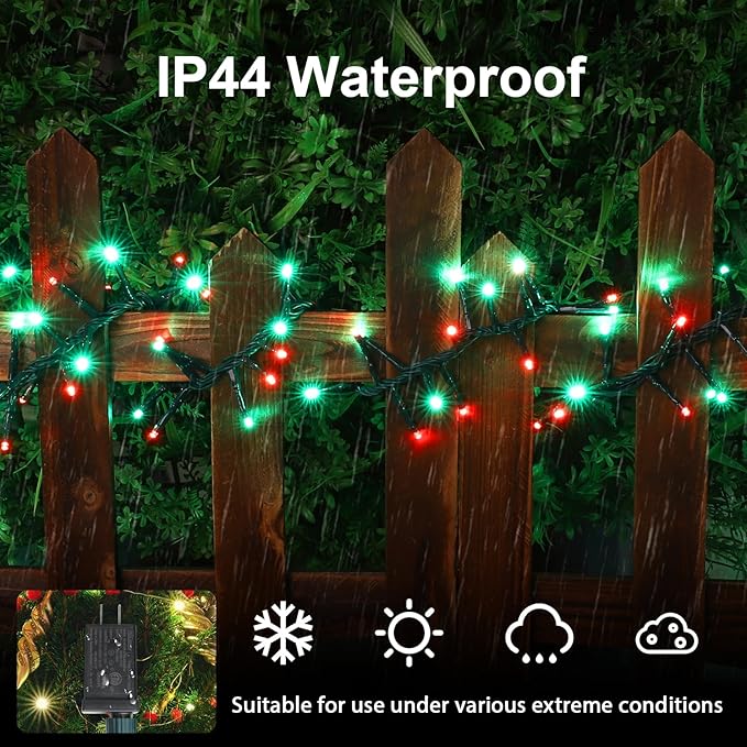 LAMPHOME 500 LED Red & Green String Lights, 46ft 16 Modes Plug in Christmas Lights, Waterproof Connectable Color Changing Cluster Lights for Indoor Outdoor Party Holiday Decor