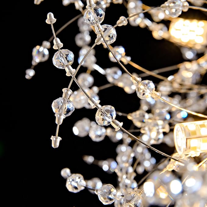 Modern Crystal Silver Chandeliers,Chrome Dining Room Chandelier Light Fixture Round,Large Living room Chandelier,Crystal Ceiling Light Fixture Pendant Hanging for Bedroom Entryway Hallway 39In.
