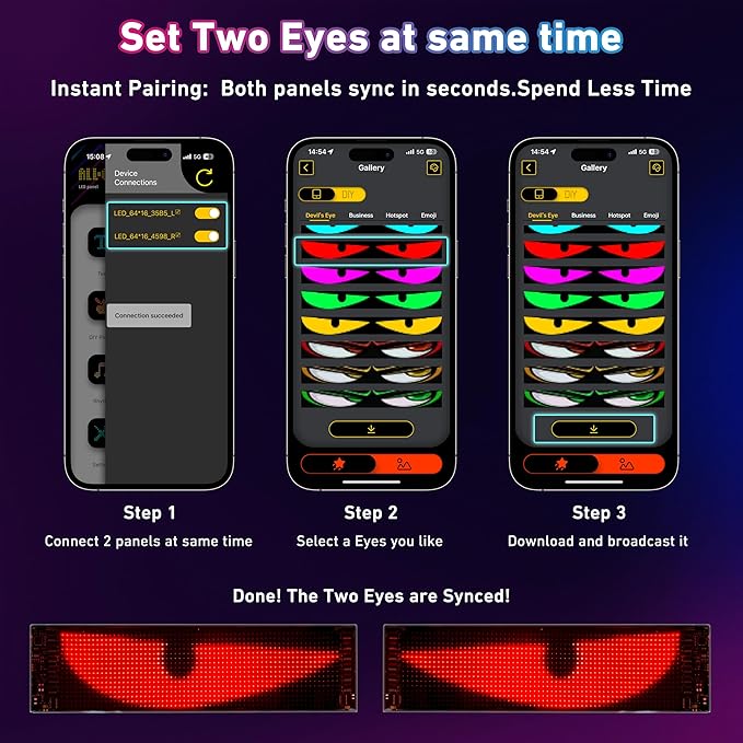 Devil Eyes Light for Cars, 23.4"x4.7" Programmable Flex LED Sign, Led Eyes for Car Windshield with APP Control and Remote Controller