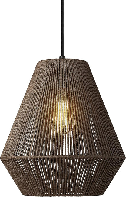 ELYONA 12” Woven Pendant Light for Kitchen Island Farmhouse Boho Hanging Lamp with Handwoven Rattan Basket Shade Adjustable Pendant Light Fixtures for Dining Room Bar Bedroom Foyer Hallway Dark Brown