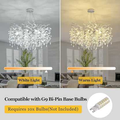 Tree Branch Chandelier Modern Crystal Pendant Light, Luxury Chrome Art Deco Raindrop Lighting Fixture for Dining Room Bedroom Living Room 10 Lights D30''