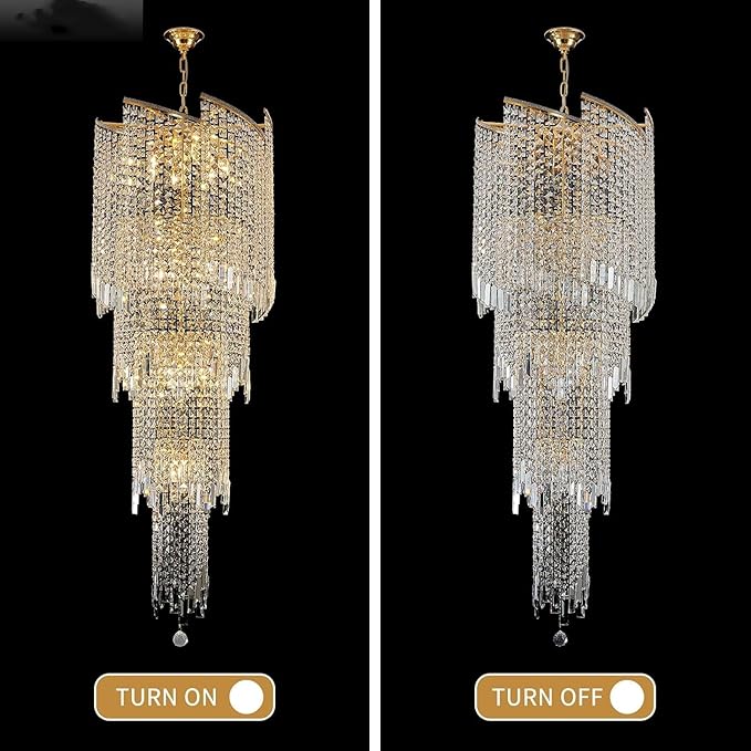 Modern Crystal Chandelier Gold Spiral Chandeliers for Dining Room, 4 Tiers Ceiling Pendant Light Fixtures, Golden Large Raindrop Chandelier for Foyer Living Room Entryway Staircase, H62 x D21.6